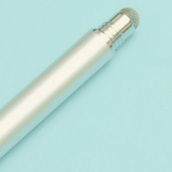 Silver stylus on light blue background